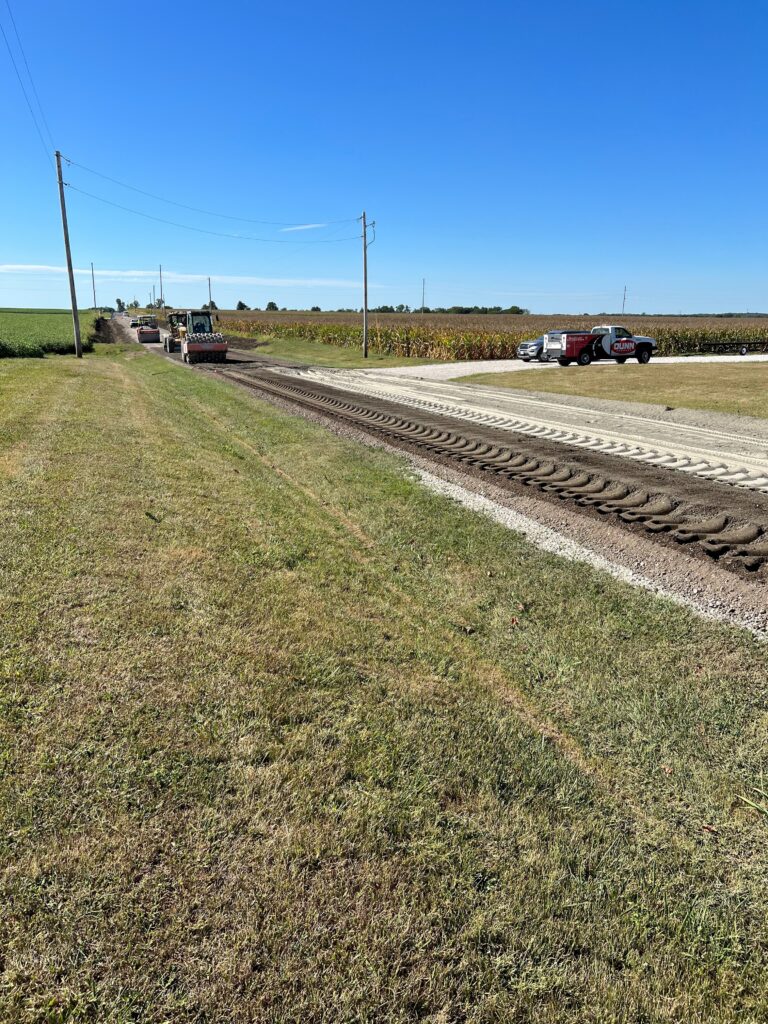 Soil stabilization process on rural road construction project